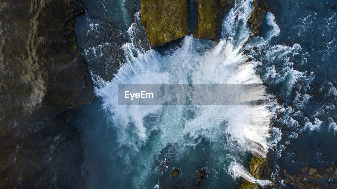 Aerial view of godafoss waterfall, iceland 