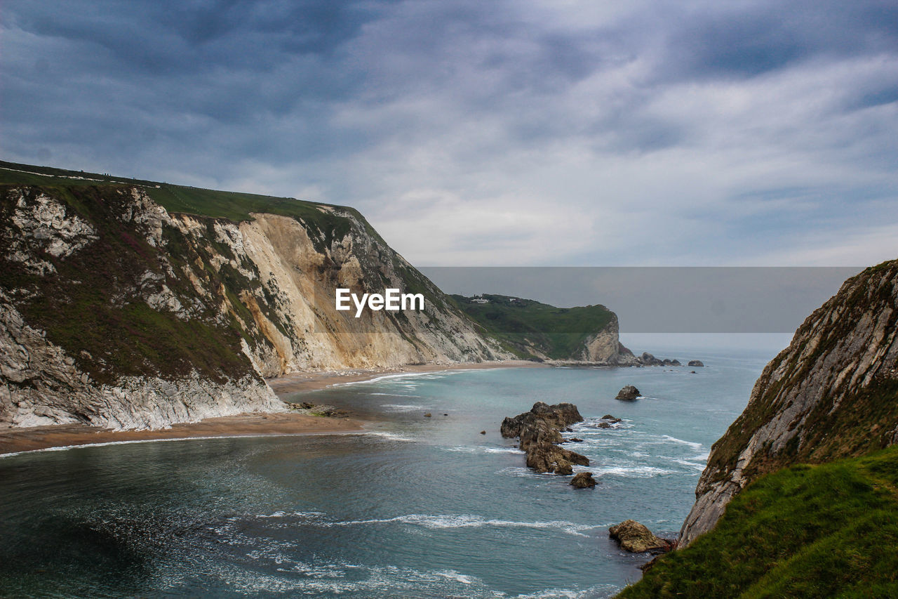 View of beach against cloudy sky