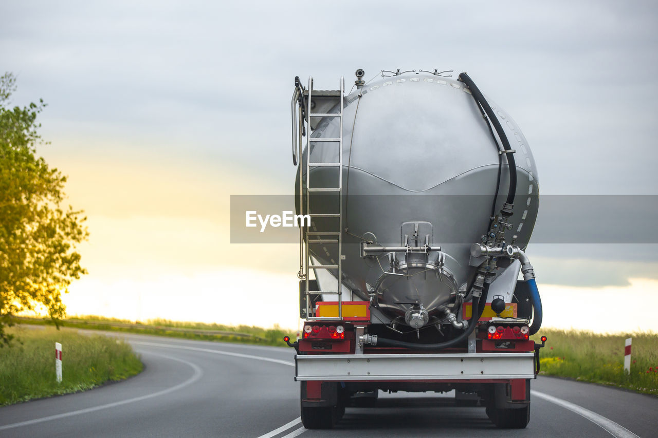 Oil tanker driven on a highway.