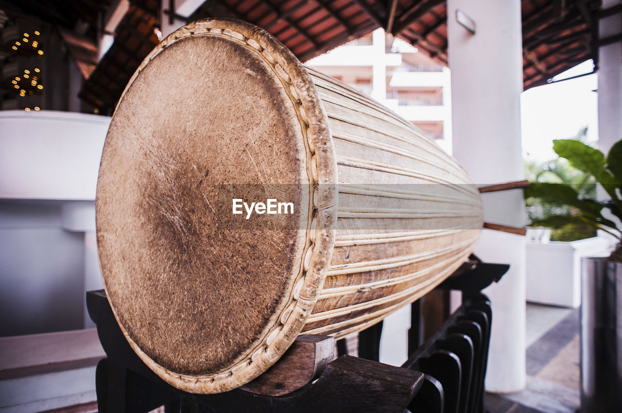 Close-up of traditional drum at home