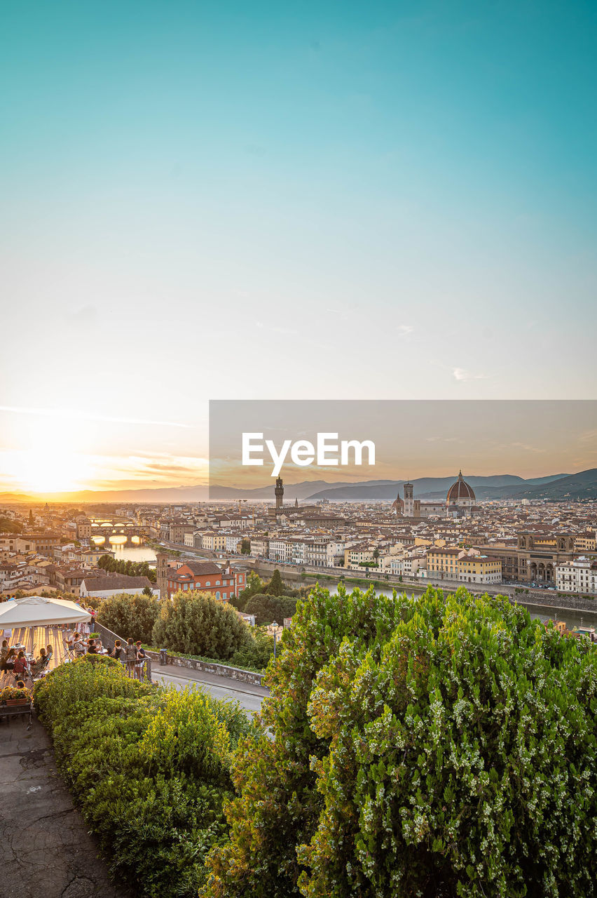 Skyline of florence with sunset with cathedral santa maria del fiore