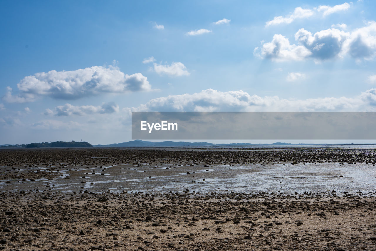 Scenic view of beach against sky