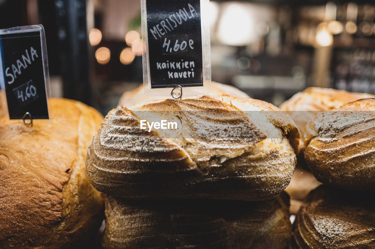 Close-up of bread for sale