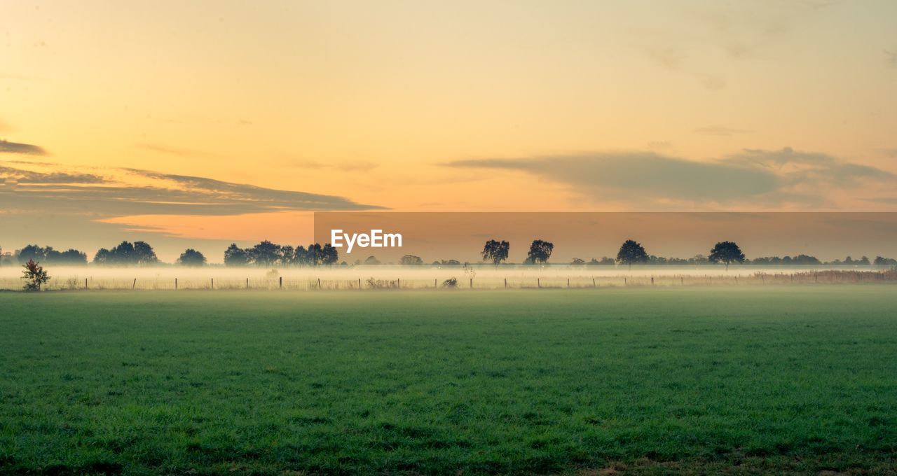 Scenic view of field against sky during sunset