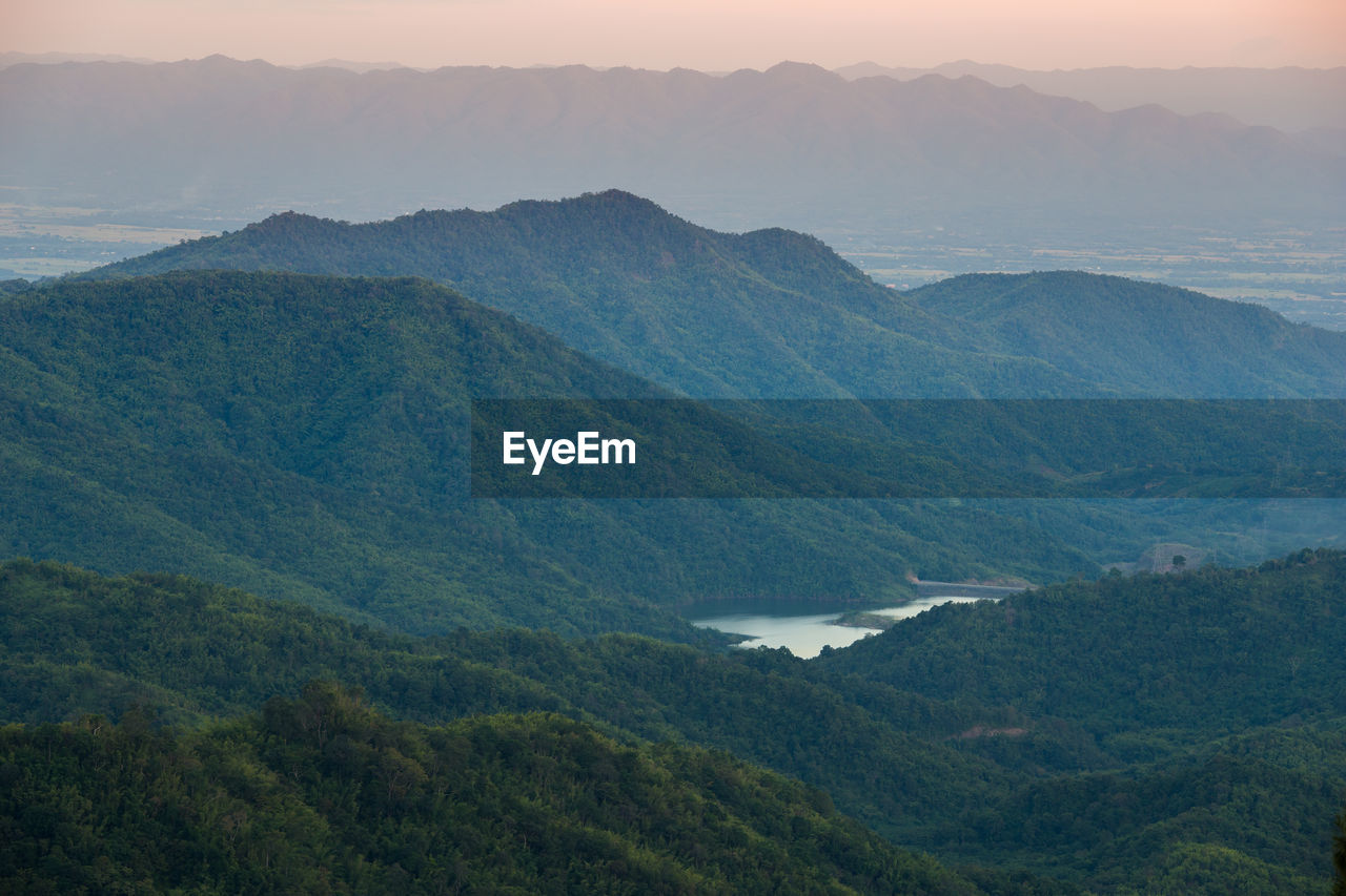 High angle view of mountains against sky