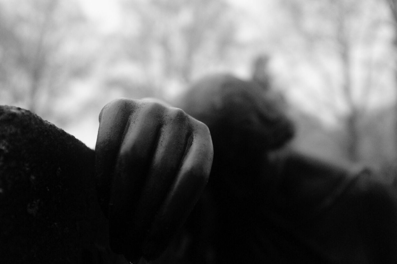 CLOSE-UP OF HUMAN HAND ON LEAF