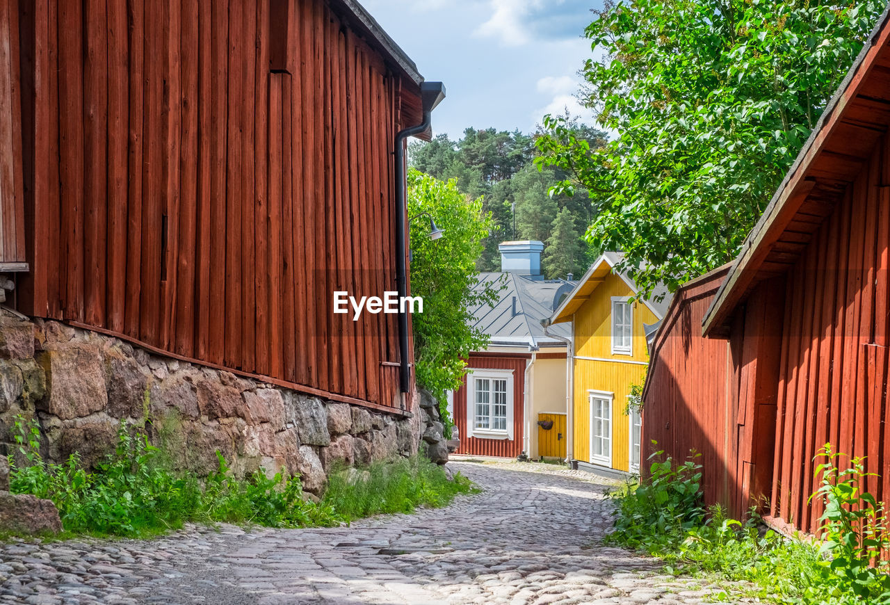 FOOTPATH AMIDST HOUSES AGAINST BUILDINGS