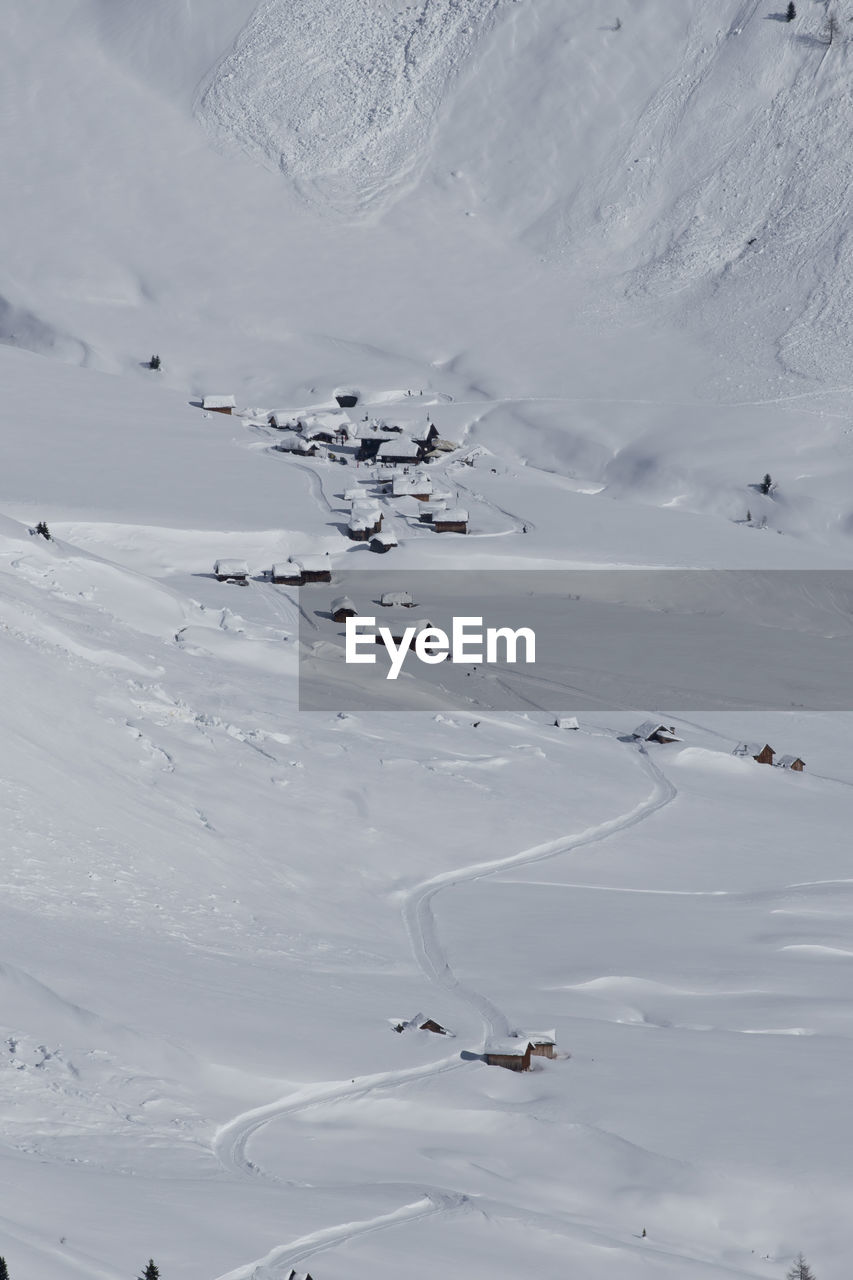 High angle view of snow covered mountain