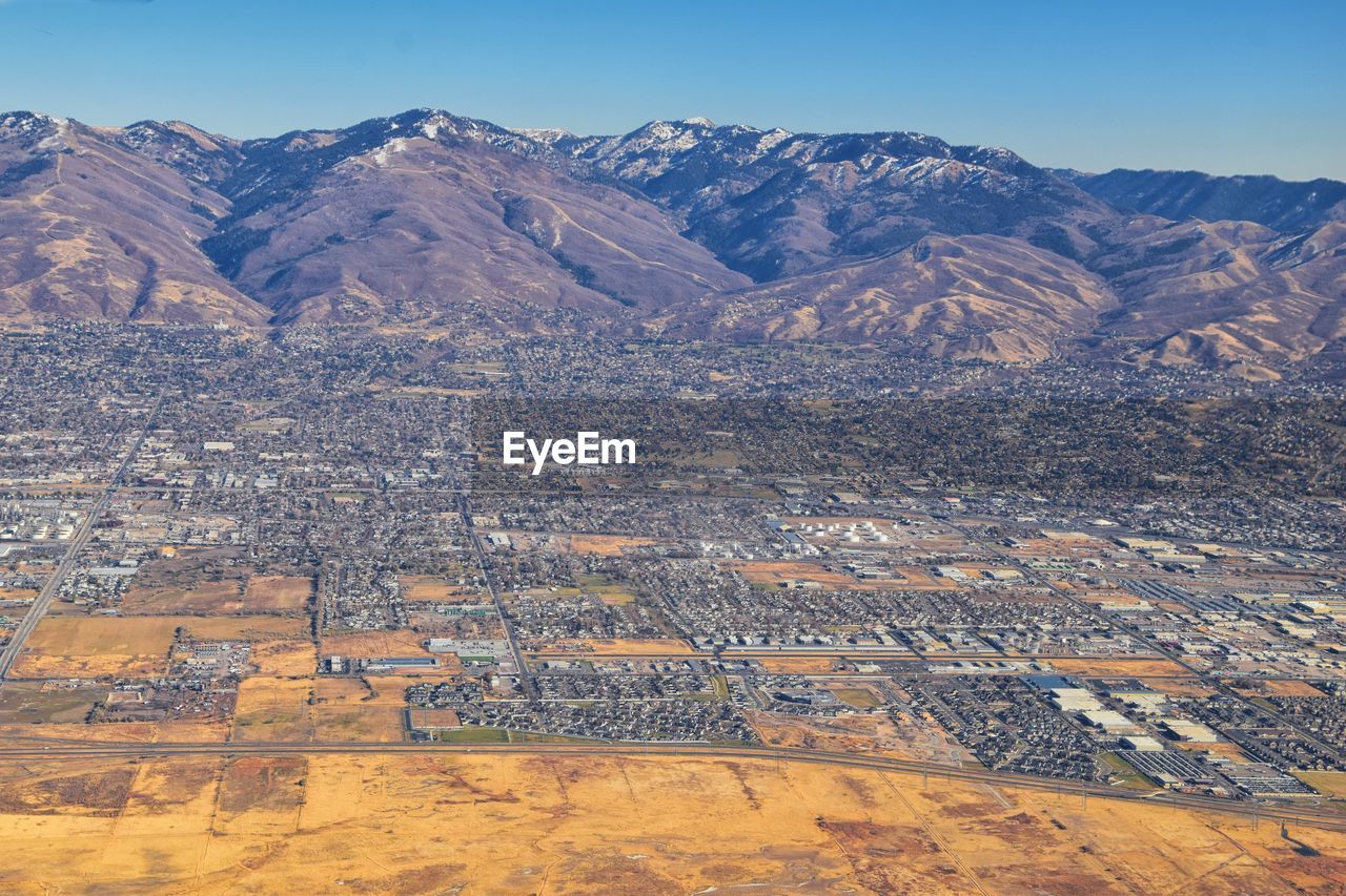 Wasatch front rocky mountain range aerial view from airplane in fall salt lake salt lake city utah