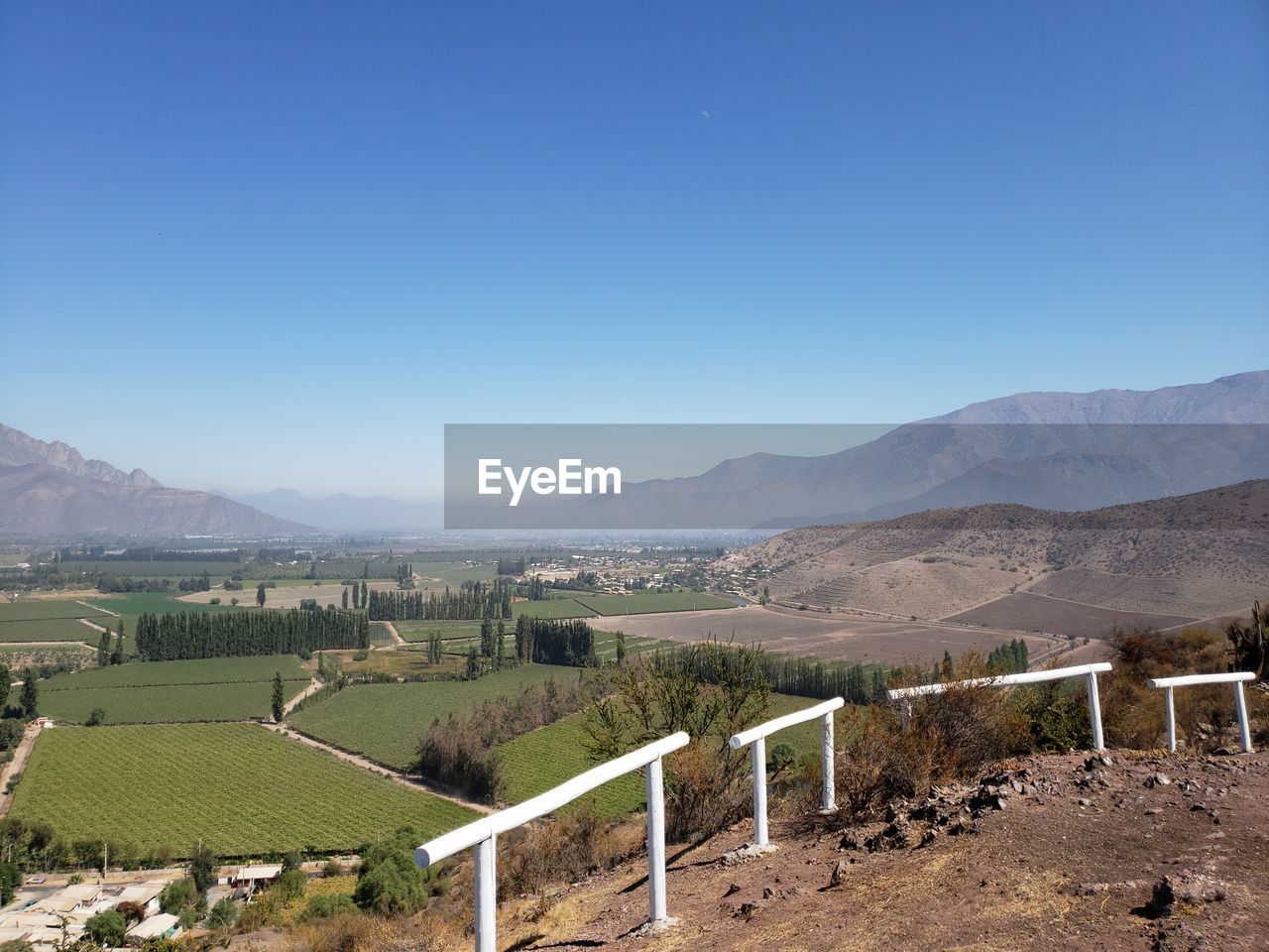 Scenic view of landscape against clear blue sky