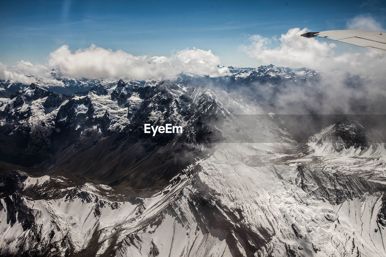 Aerial view of snowy mountain range