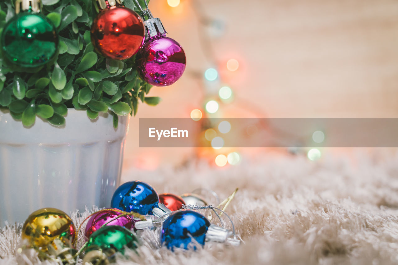 Close-up of christmas decoration on table