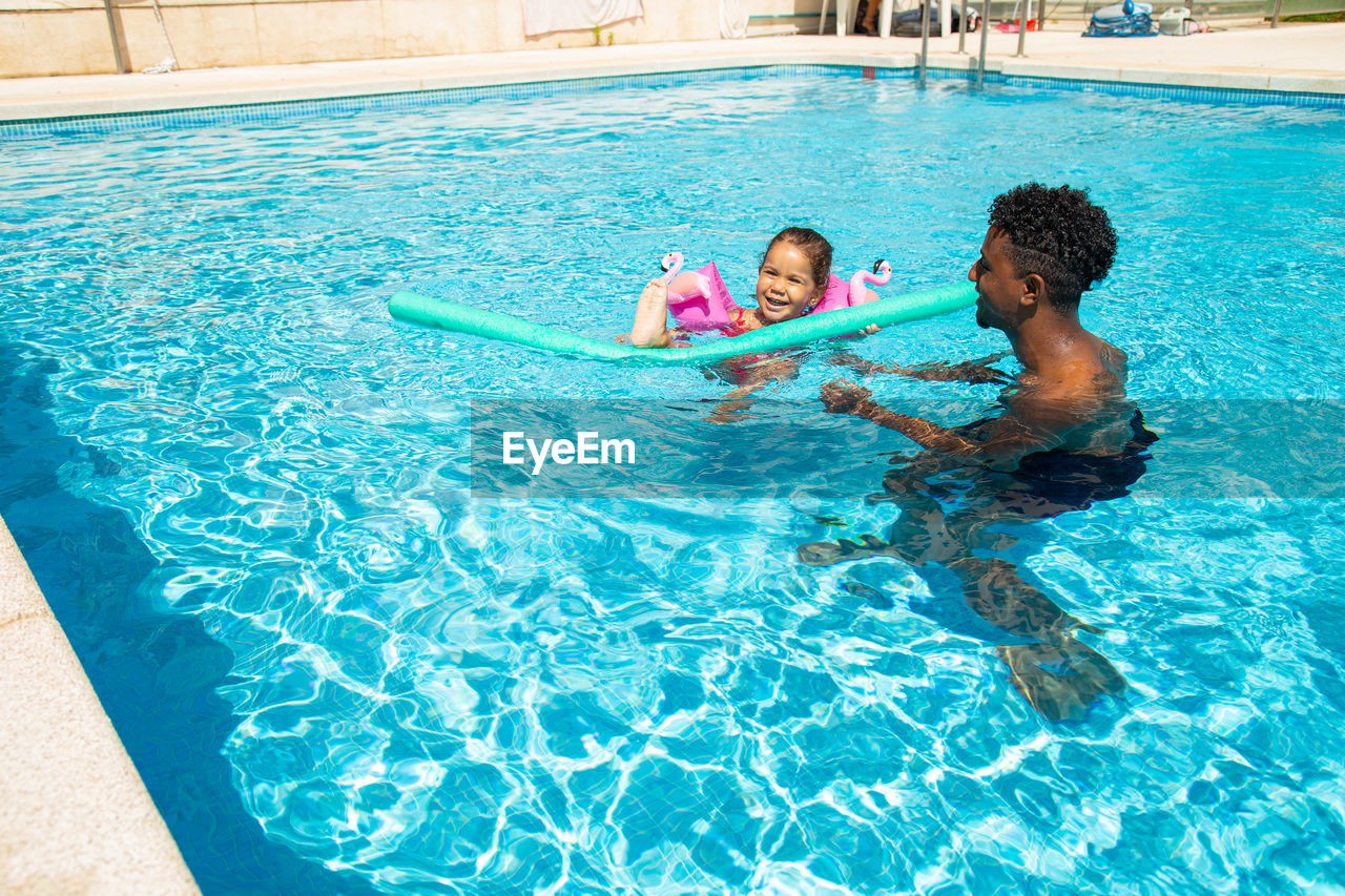 high angle view of man swimming in pool