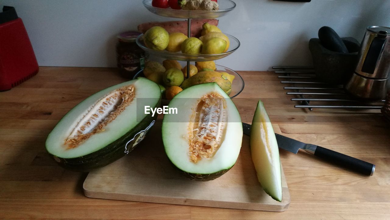 High angle view of fruits on table