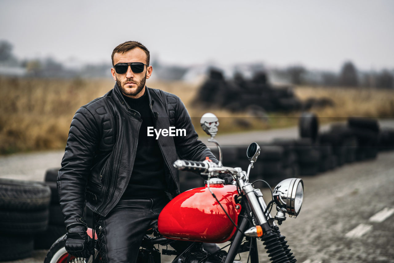 Young man riding motorcycle