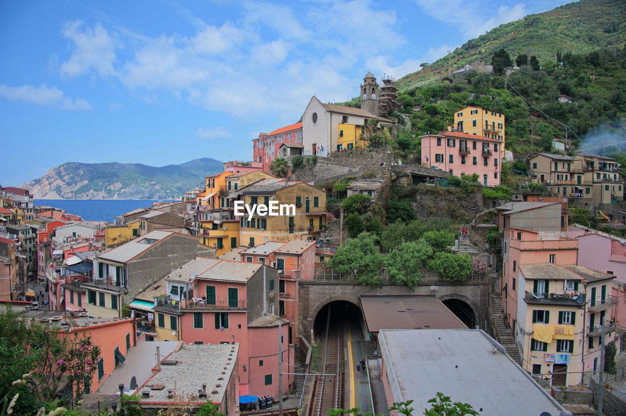 High angle view of scenic mediterranean town - cinque terre, corniglia, italy