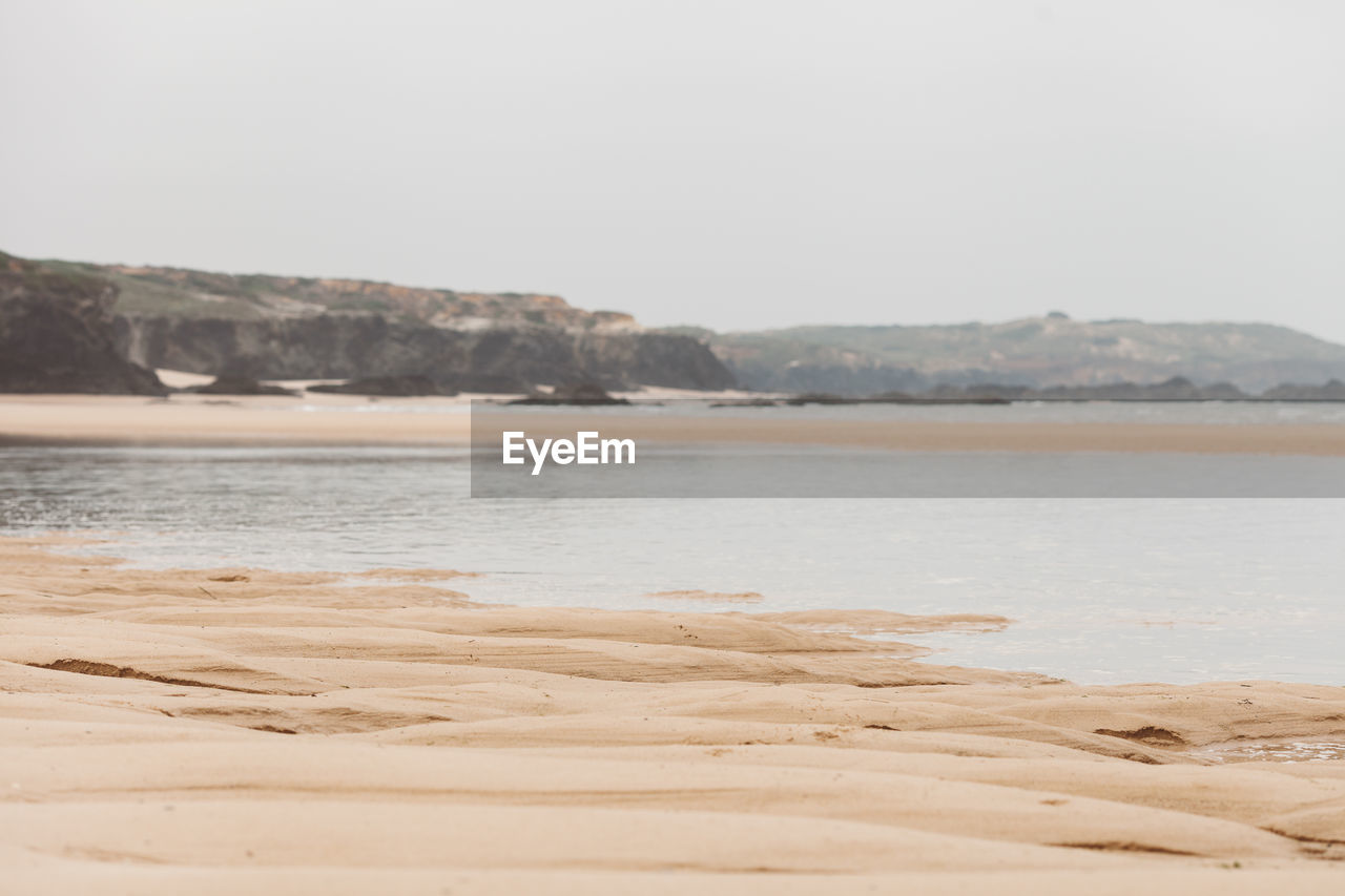 Scenic view of beach against clear sky