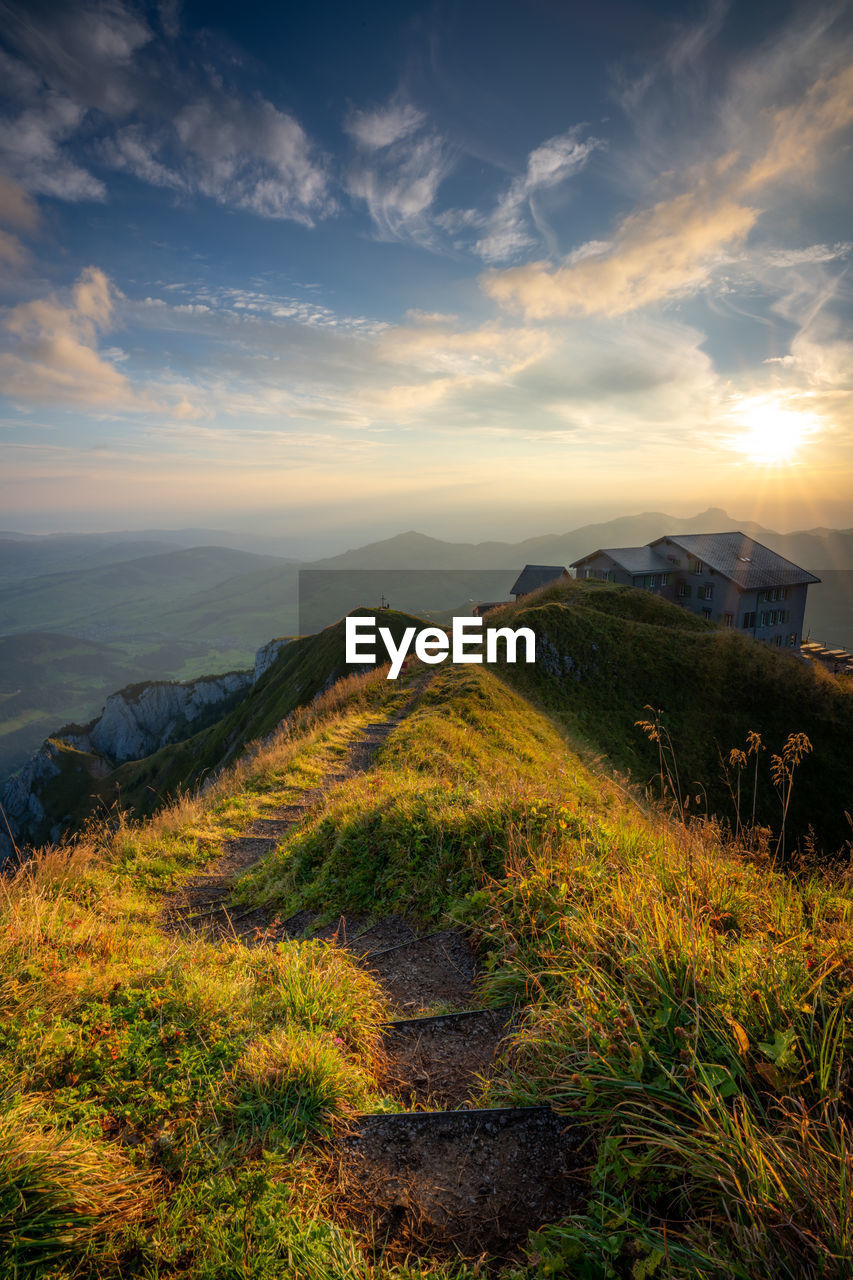 scenic view of field against sky during sunset