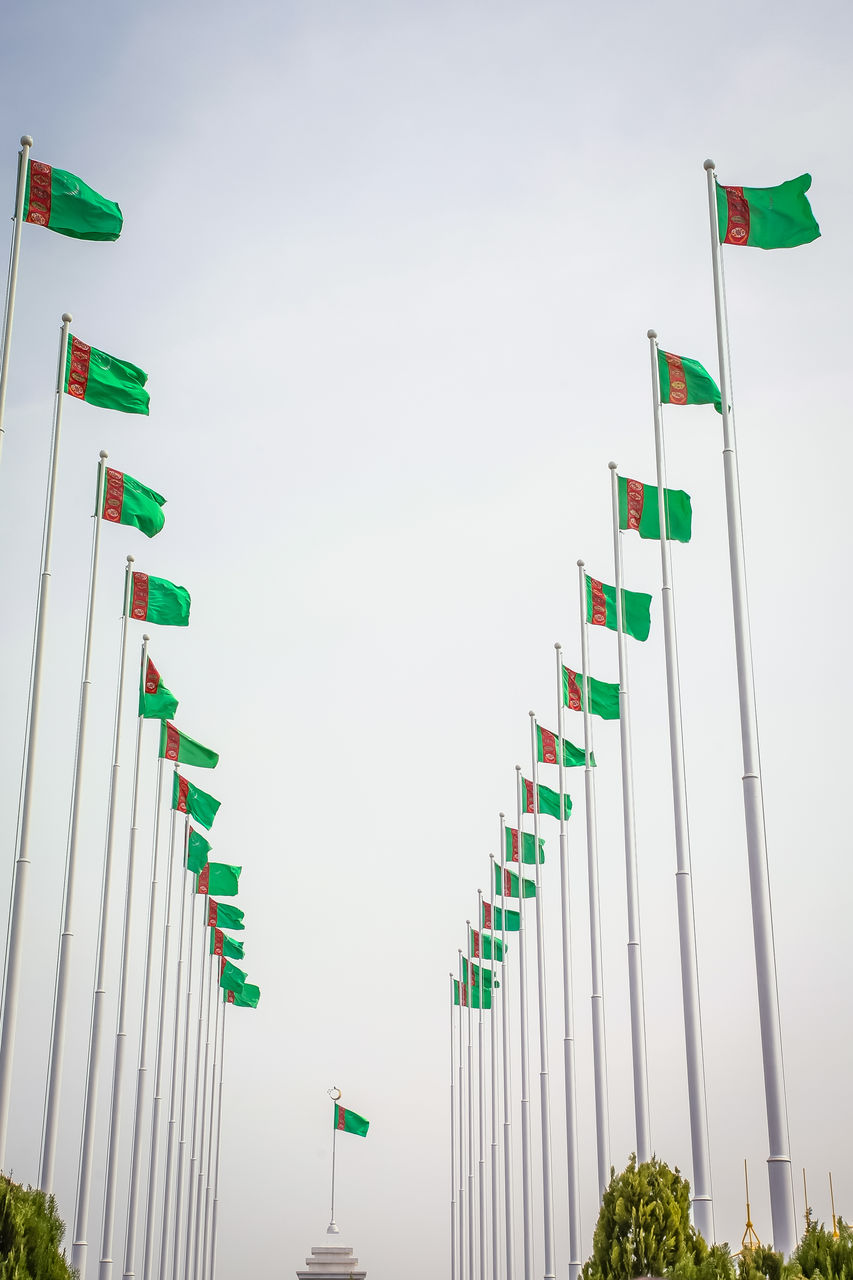 LOW ANGLE VIEW OF FLAGS AGAINST SKY