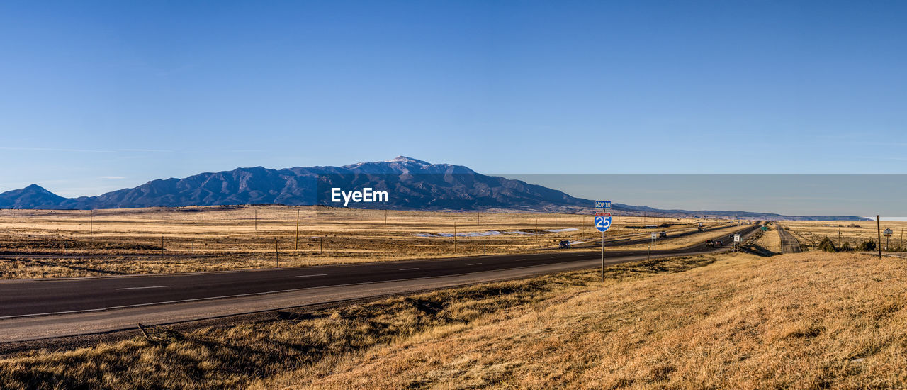 Scenic view of landscape against clear blue sky