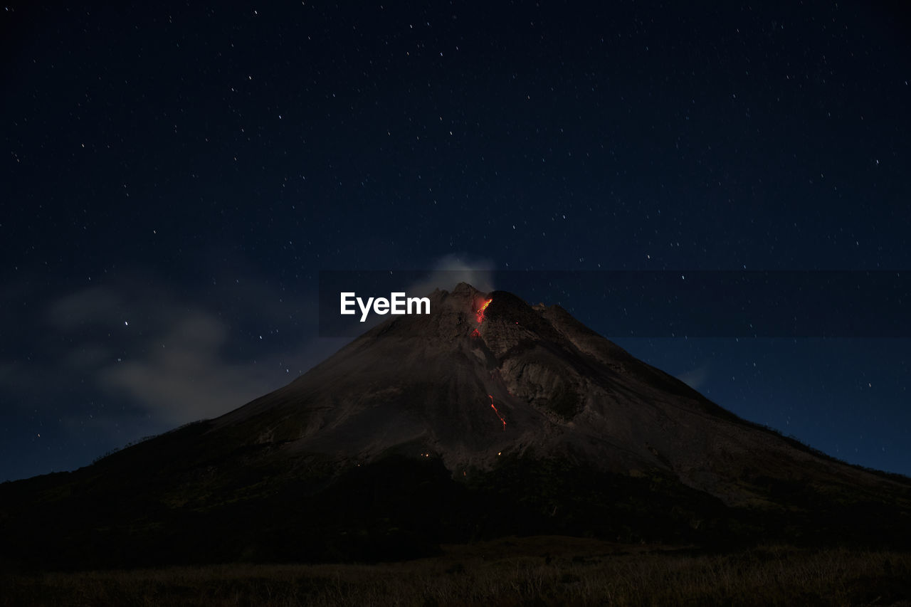 Mount merapi erupts with high intensity at night during a full moon. 