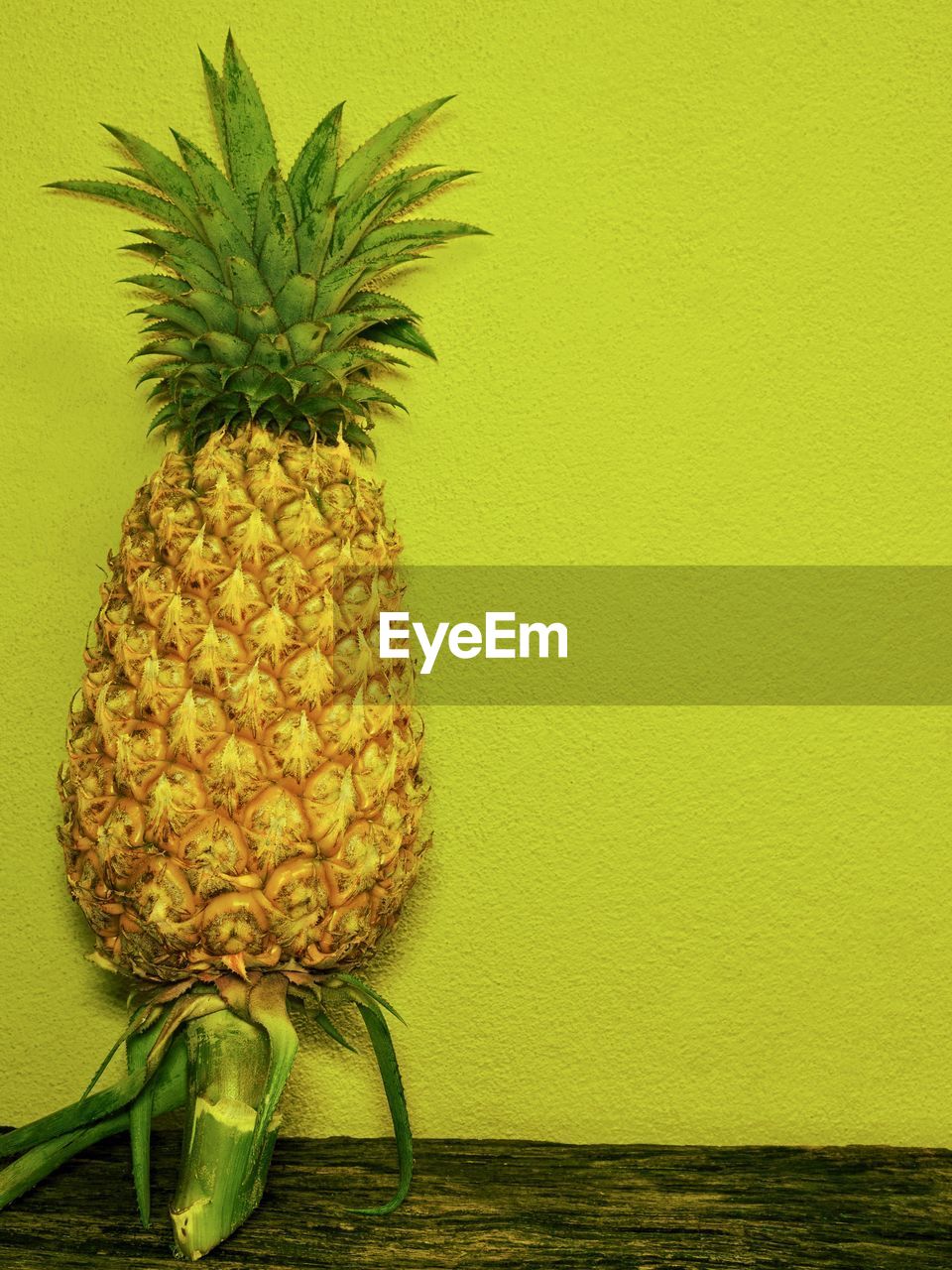 pineapple, ananas, produce, fruit, food, plant, food and drink, healthy eating, tropical fruit, bromeliaceae, wellbeing, freshness, no people, green, yellow, indoors, studio shot, wall - building feature, nature, close-up, still life, colored background, single object