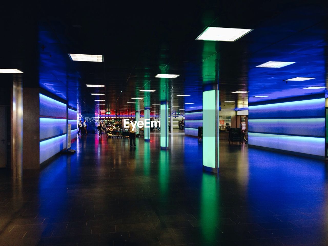 Illuminated subway station