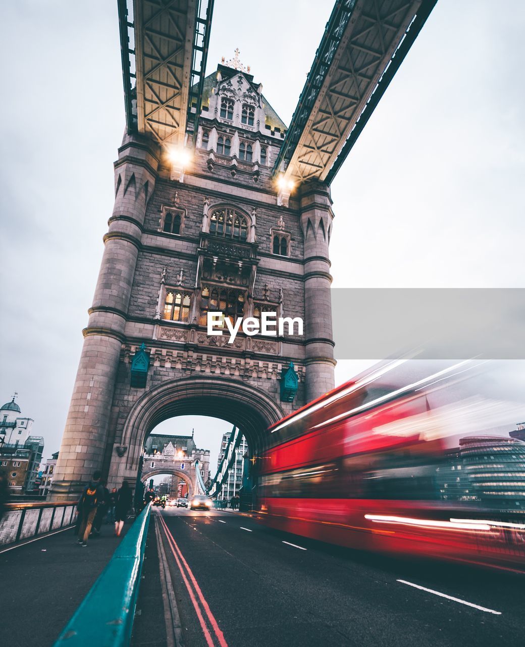 Blurred motion of traffic on bridge in city