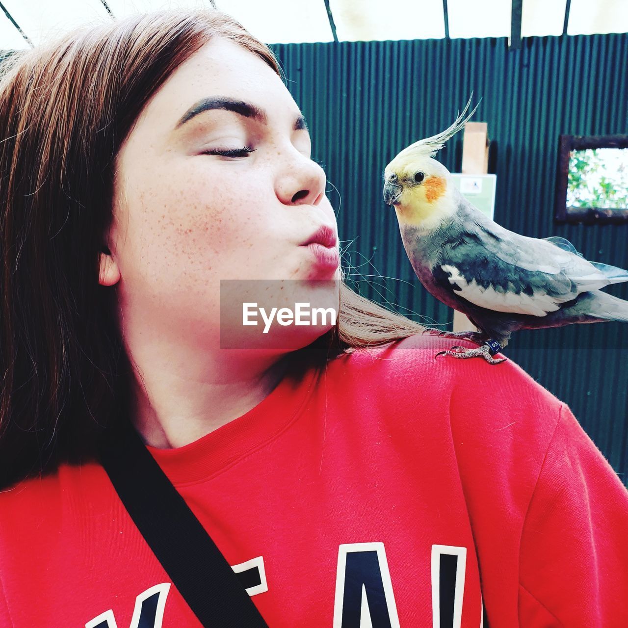 PORTRAIT OF YOUNG WOMAN PERCHING IN A BIRD