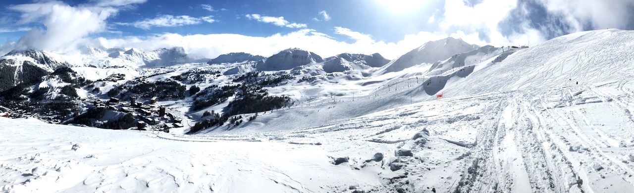 SCENIC VIEW OF SNOW COVERED MOUNTAIN AGAINST SKY