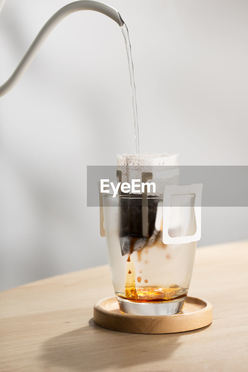 close-up of drink in glass on table