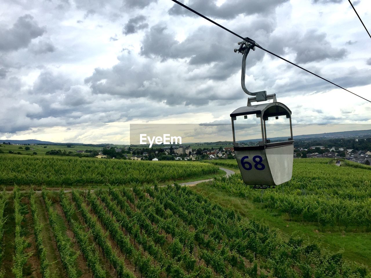 OVERHEAD CABLE CAR ON AGRICULTURAL FIELD