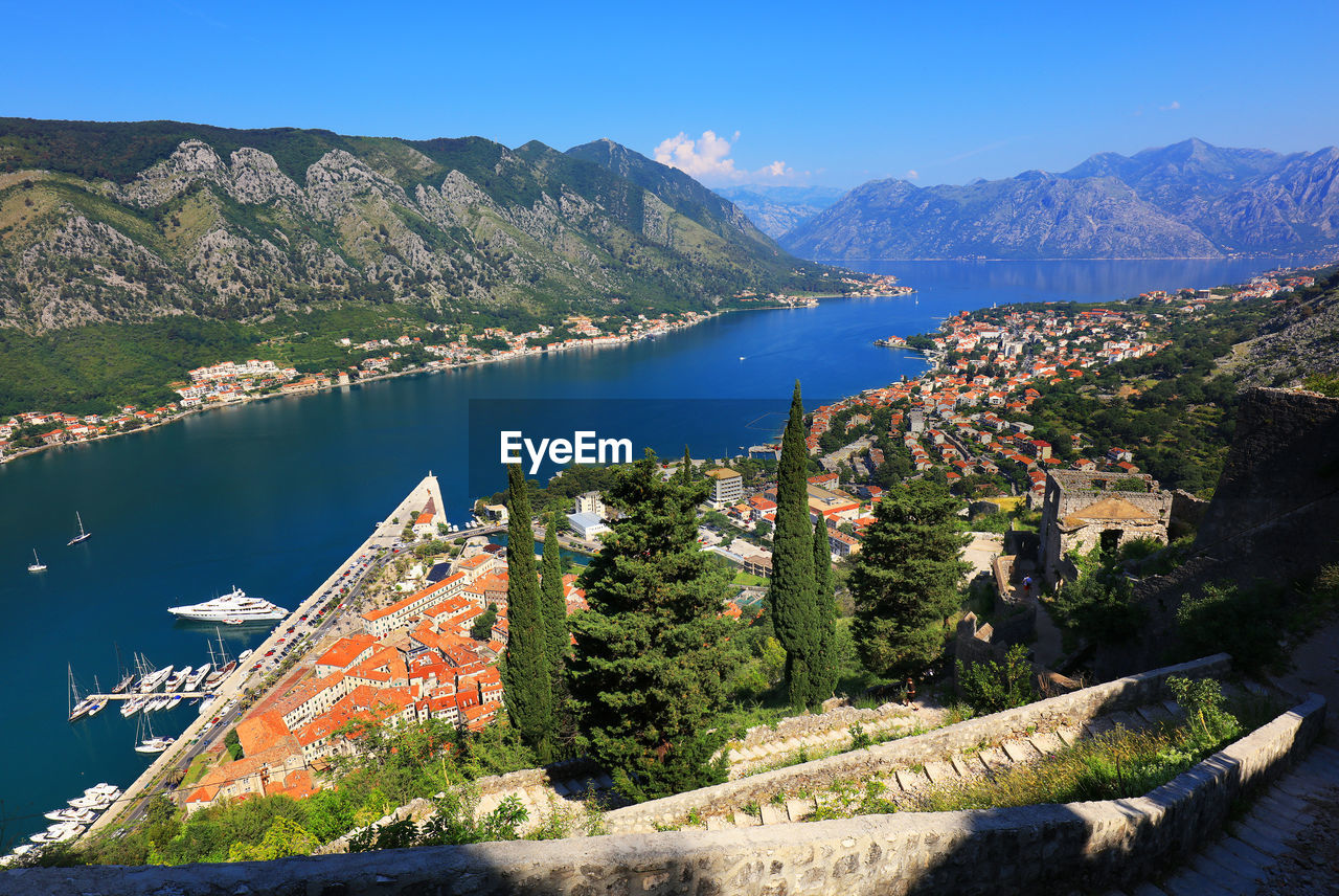 High angle view of river and mountains