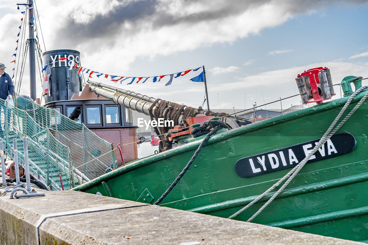 TEXT ON BOAT AGAINST SKY IN BACKGROUND