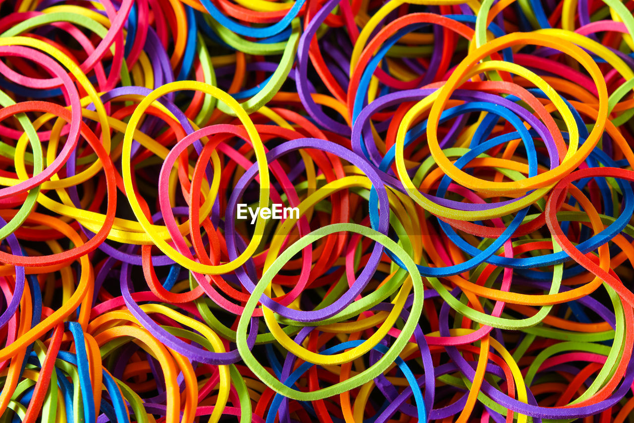 Full frame shot of colorful rubber bands