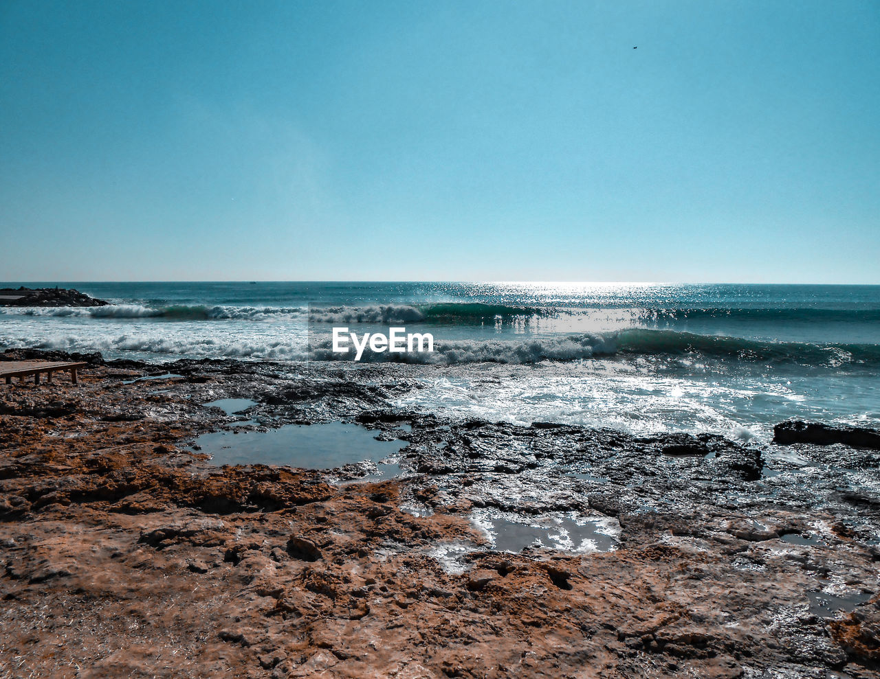 Scenic view of sea against clear sky