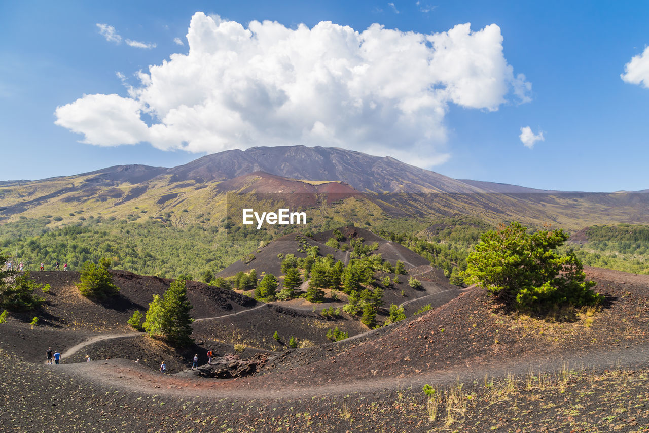Scenic view of etna volcano against sky