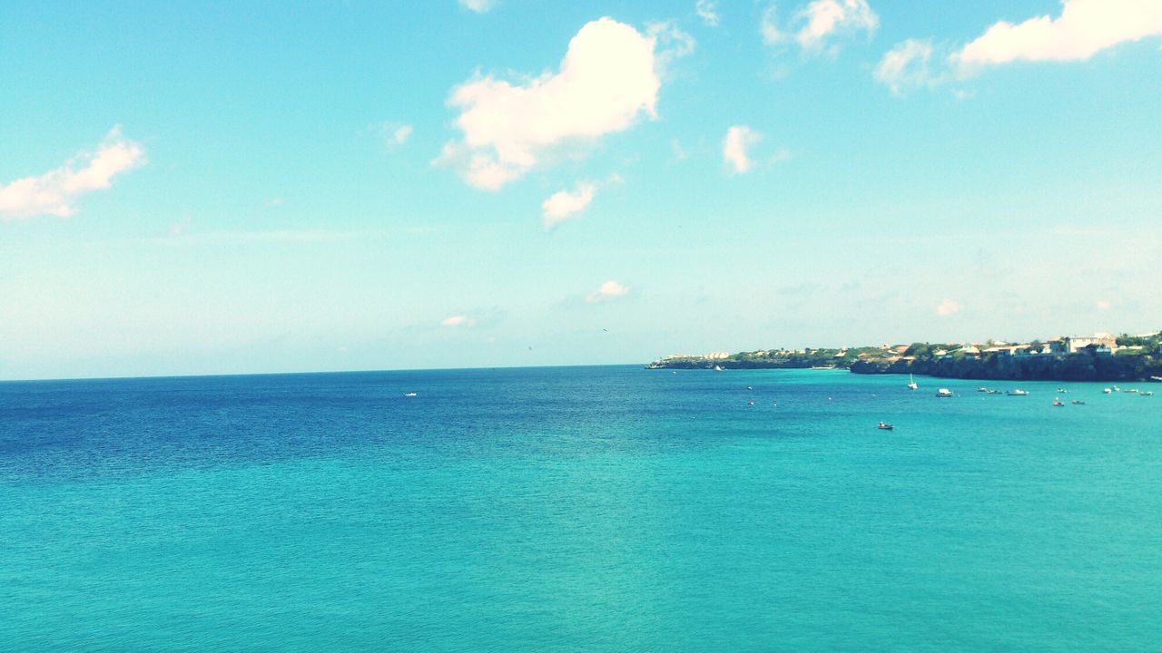 Scenic view of turquoise sea against sky