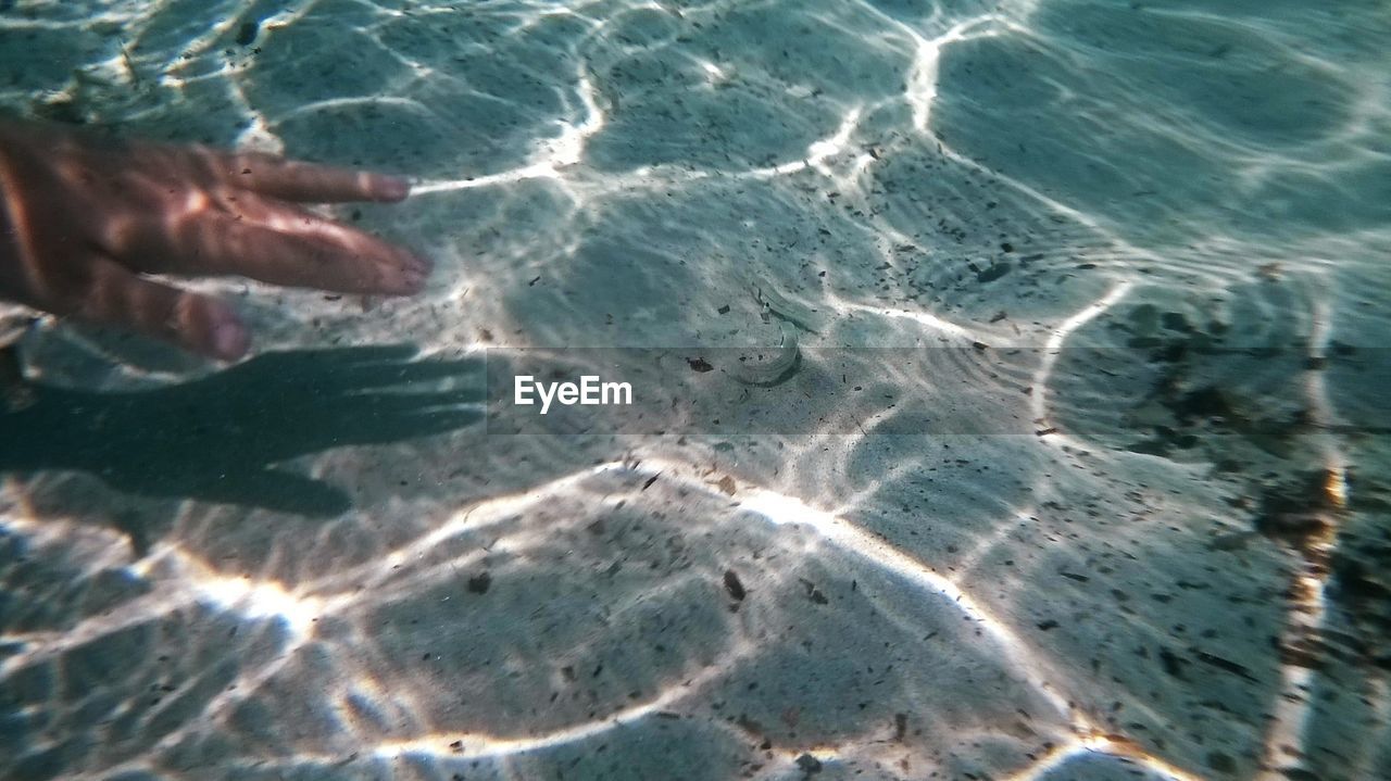 Cropped hand of person touching surface of water