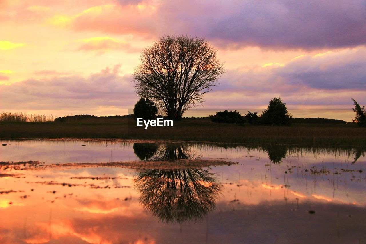 Scenic view of lake against cloudy sky