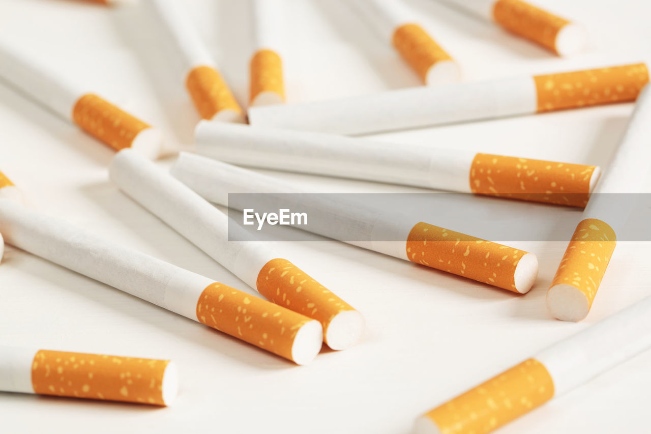 Cigarettes placed on a white background