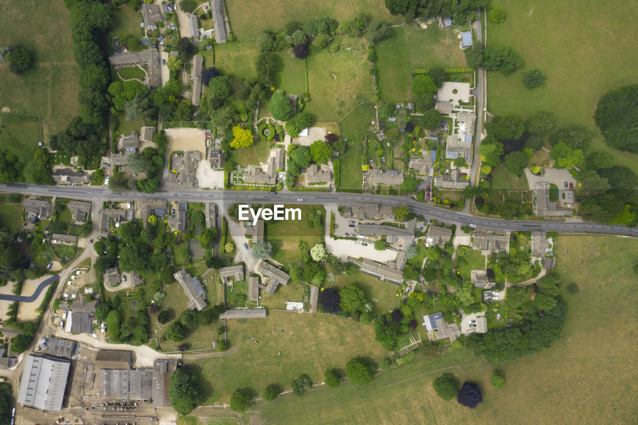 Aerial view of road amidst building