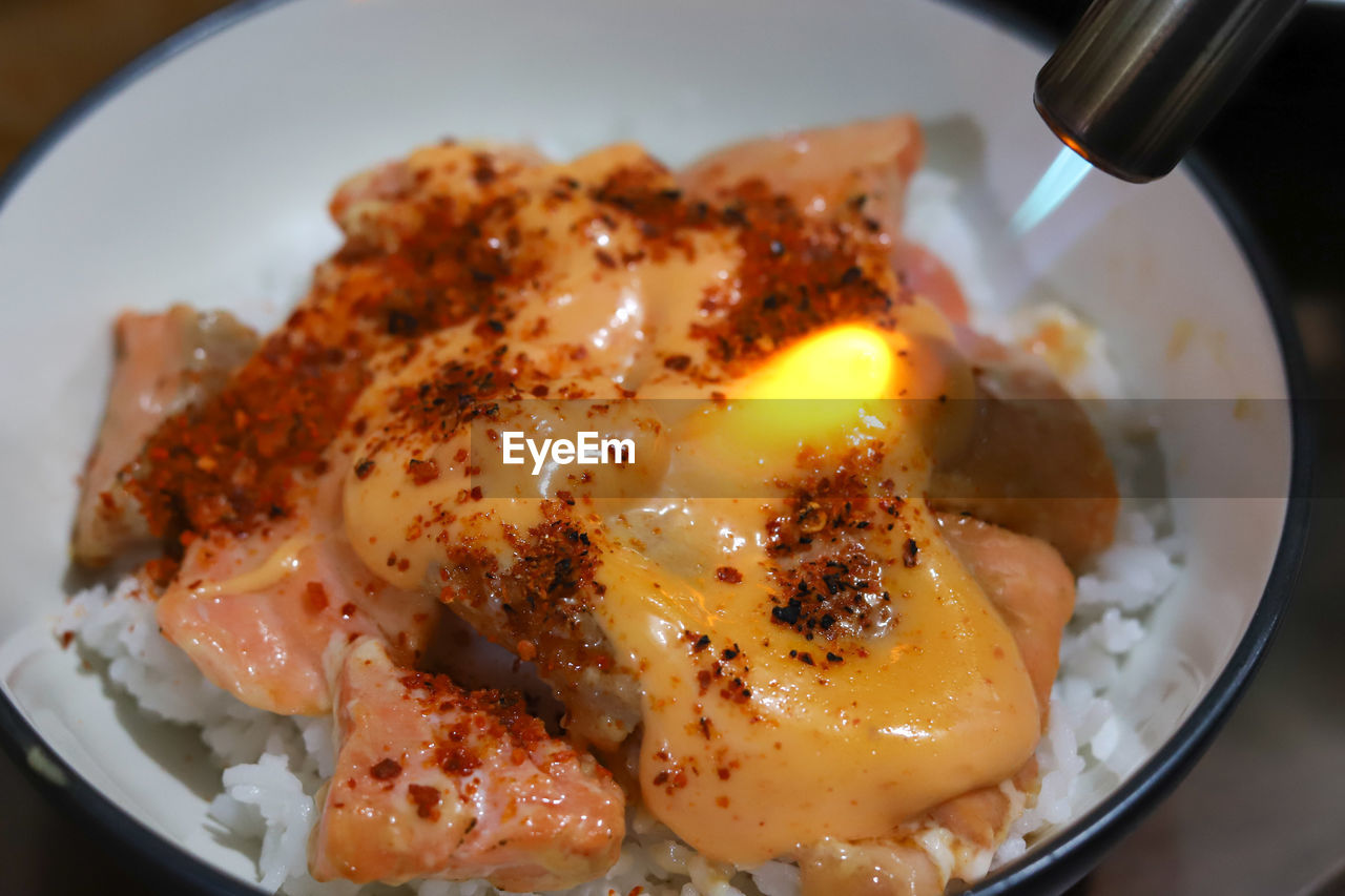 High angle view of breakfast served in plate