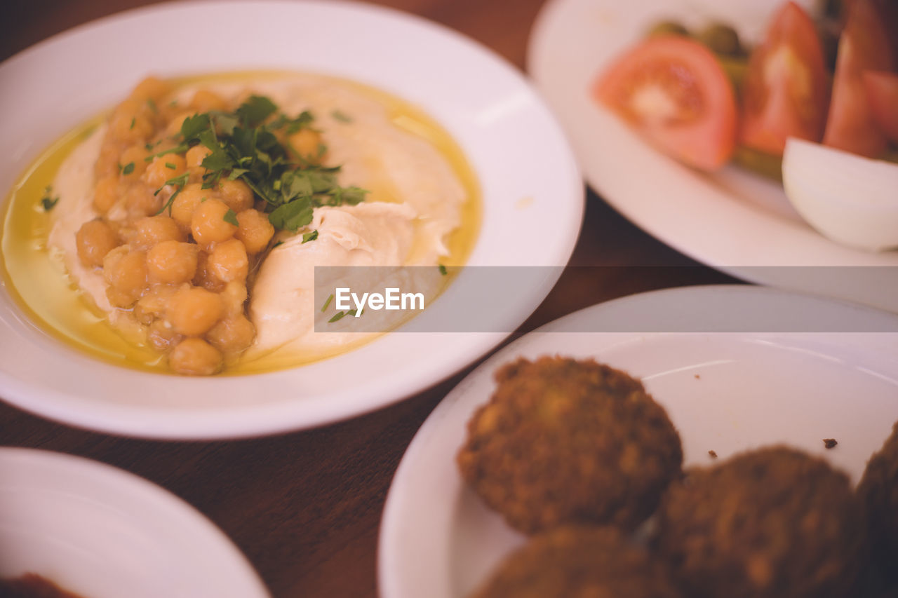 Falafel and hummus at a local middle eastern restaurant in acre old city, western israel