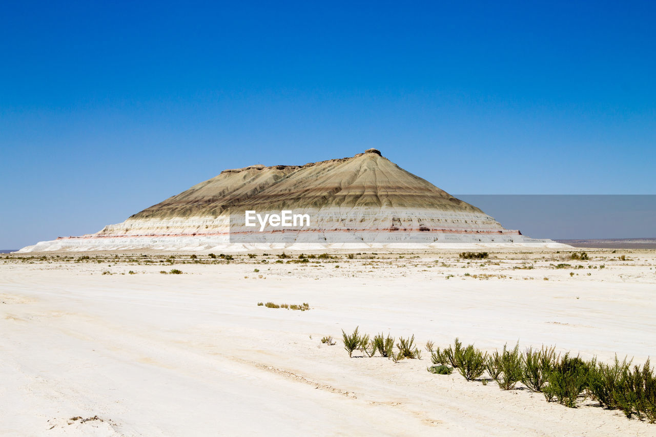 scenic view of beach against blue sky