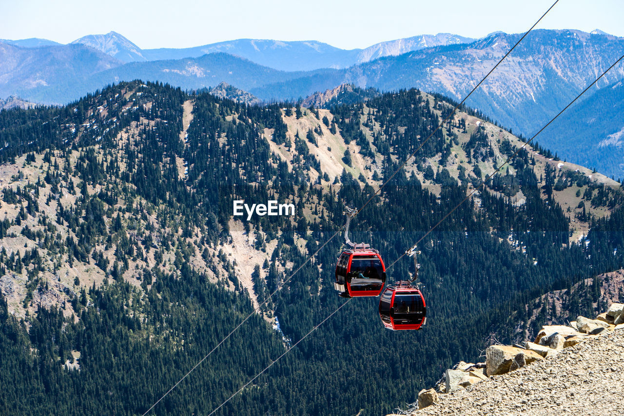 High angle view of overhead cable car on mountain