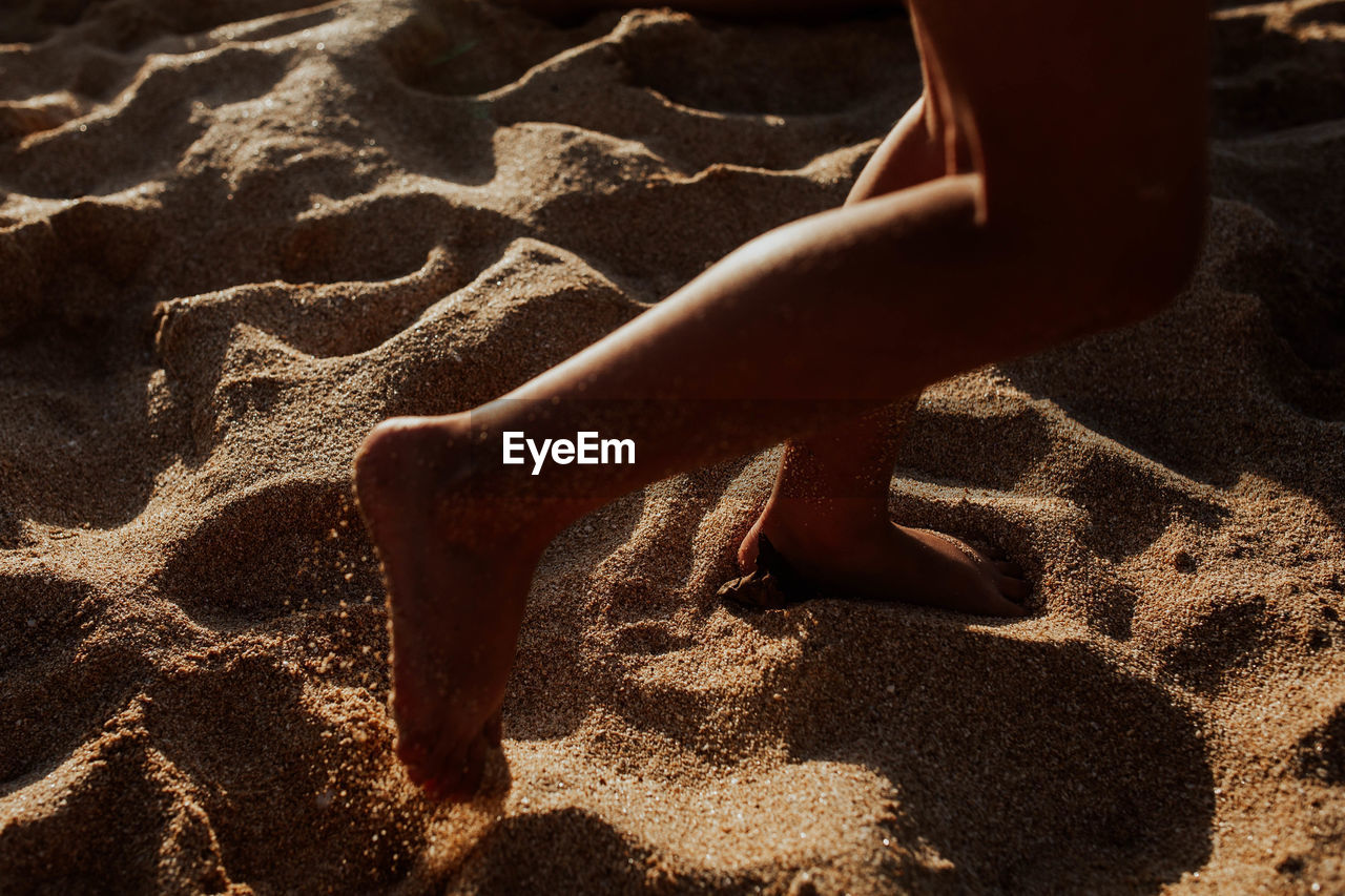 Low section of person on sand at beach