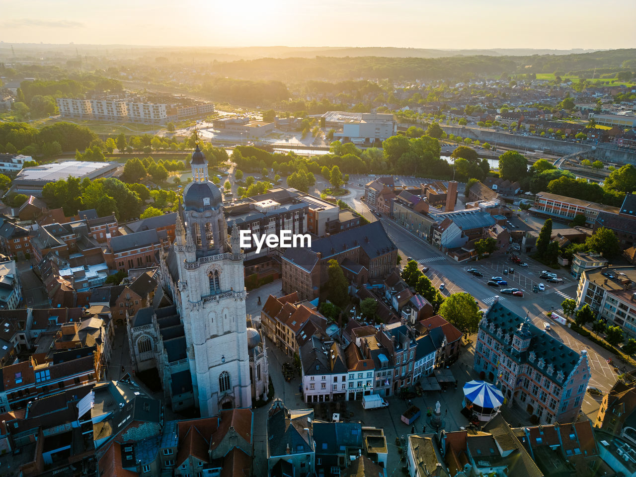 high angle view of townscape against sky