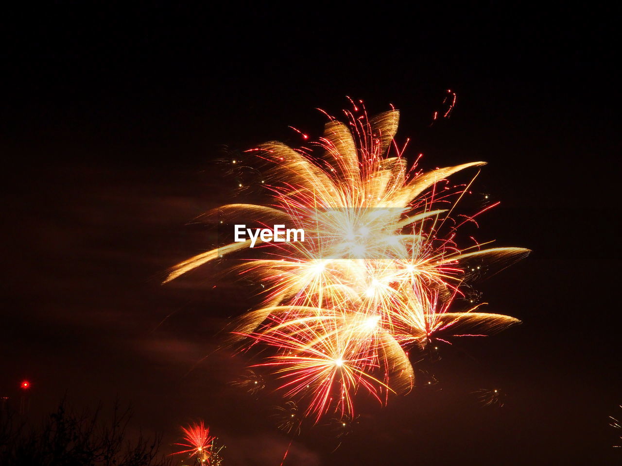 LOW ANGLE VIEW OF FIREWORK DISPLAY IN SKY