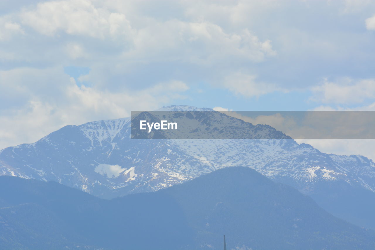 Scenic view of snow covered mountains against sky